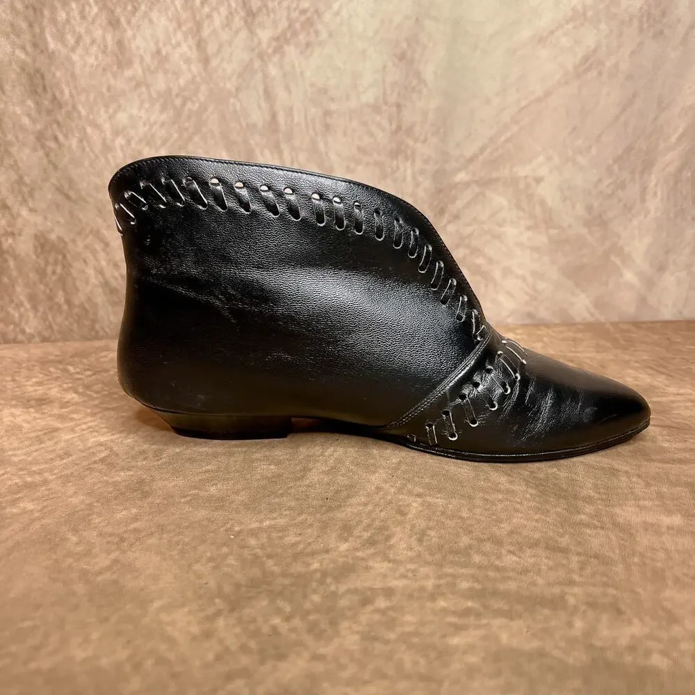 Vintage 60s Joanna Black Whip Stitch Style Western Victorian Ankle Boots - Picture 7 of 12